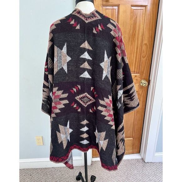 Forever 21 Red Brown Western Wrap Kimono Cardigan OS Rodeo Cowgirl Festival - Picture 3 of 5